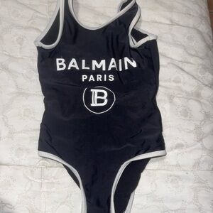 Balmain Black and White One Piece Swimsuit with Logo